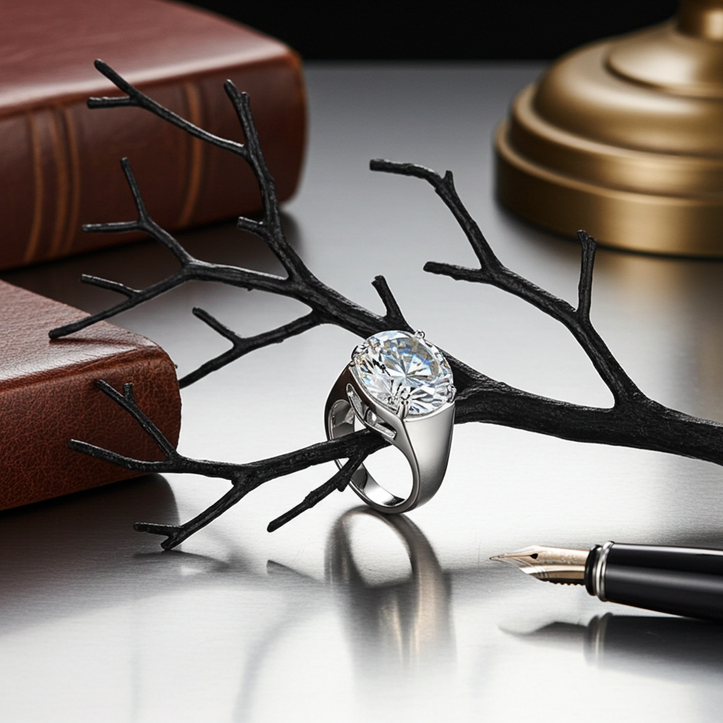 10 Carat size 9 Brilliant Round Cut Men's Moissanite Ring in Sterling Silver Setting