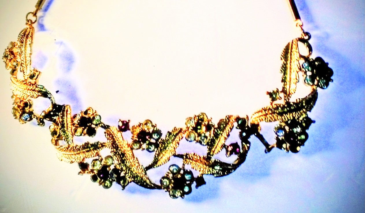 12" Antique Rose-Gold Statement Necklace with Floral & Leaf Accents