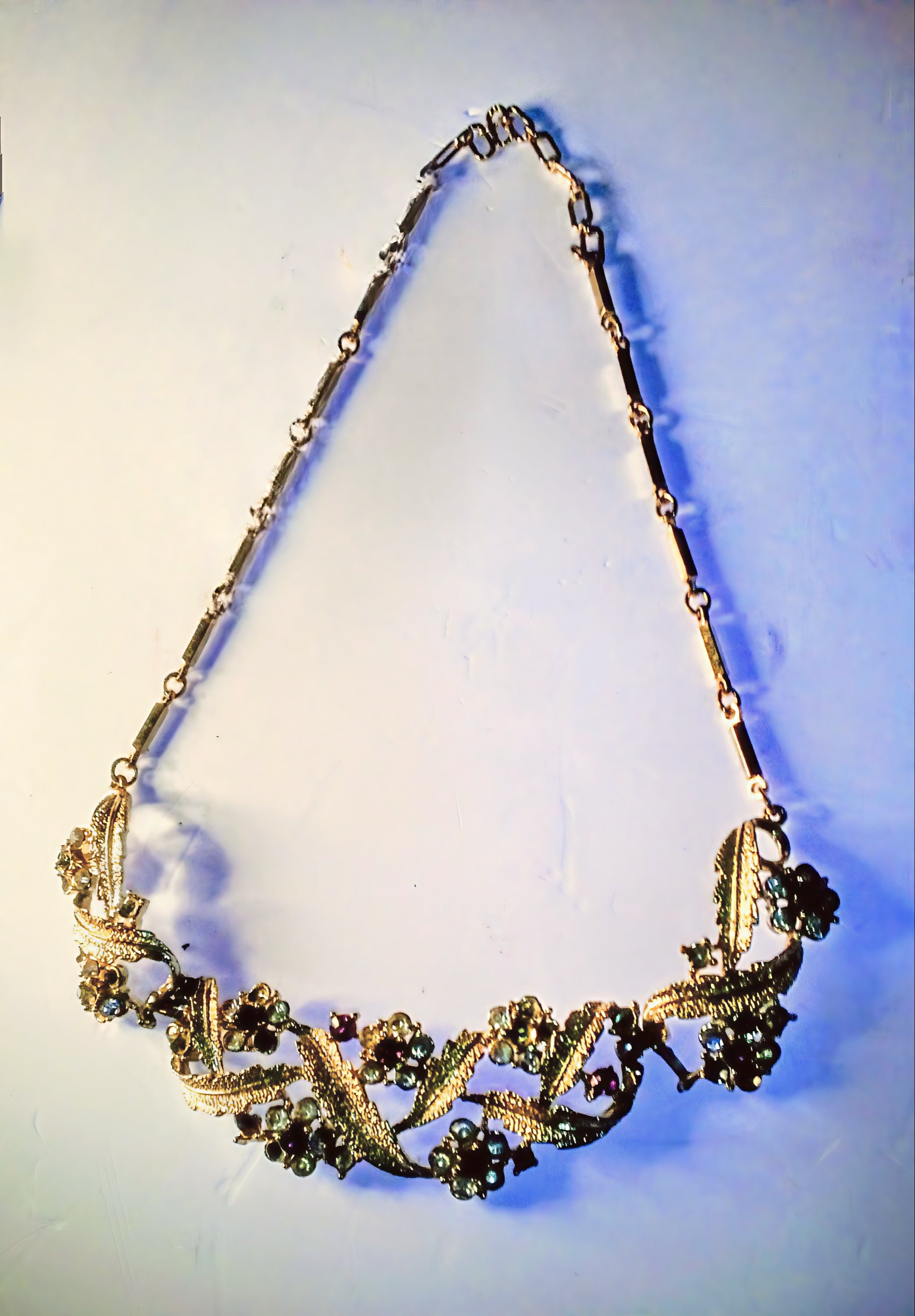 12" Antique Rose-Gold Statement Necklace with Floral & Leaf Accents