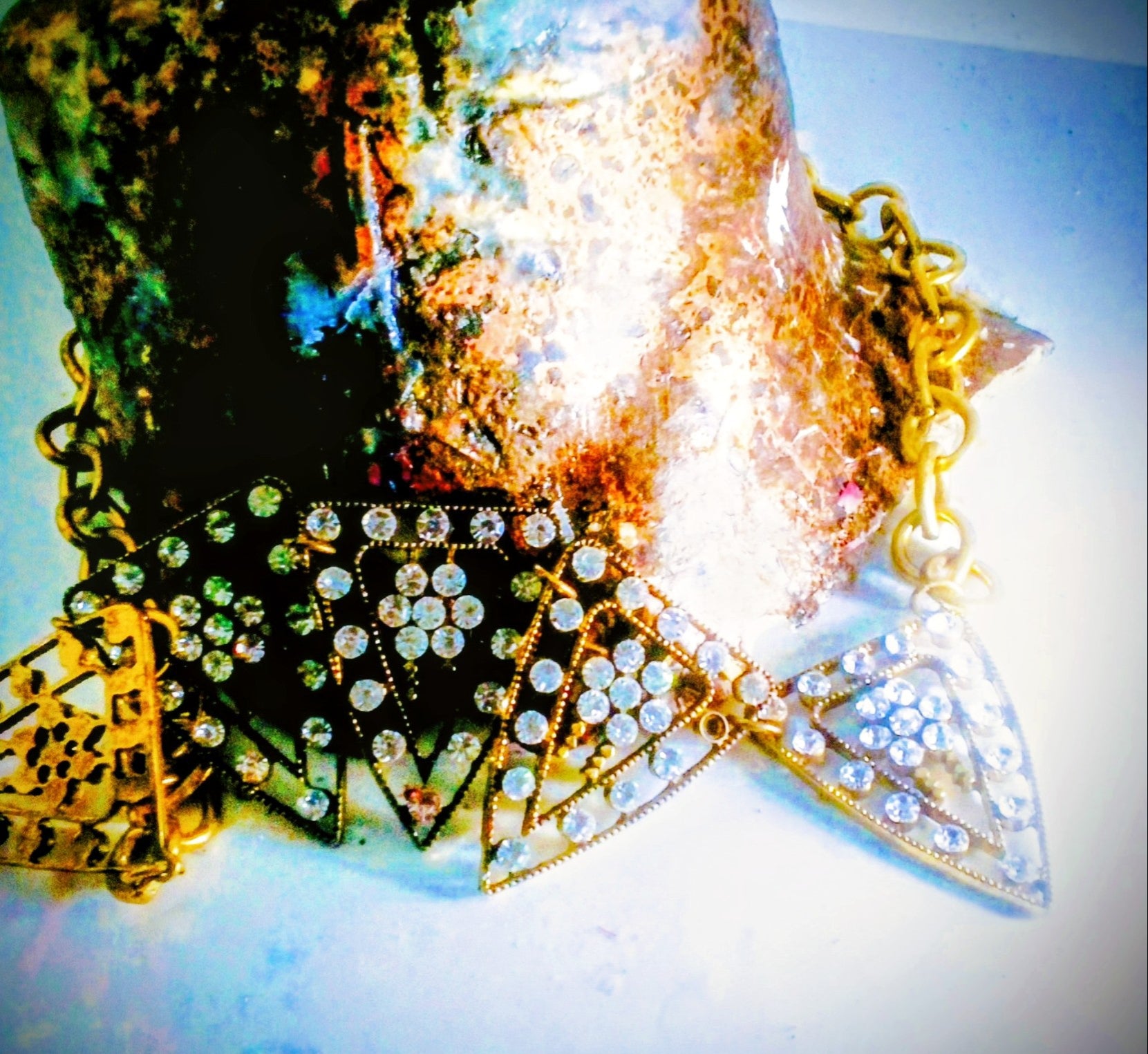 12" Gold-Plated and Rhinestones Geometric Linked Necklace