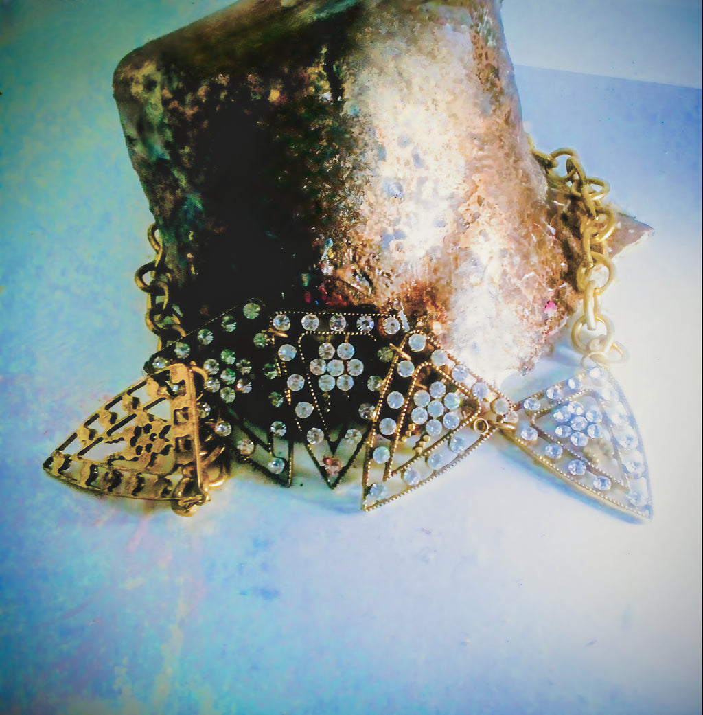 12" Gold-Plated and Rhinestones Geometric Linked Necklace