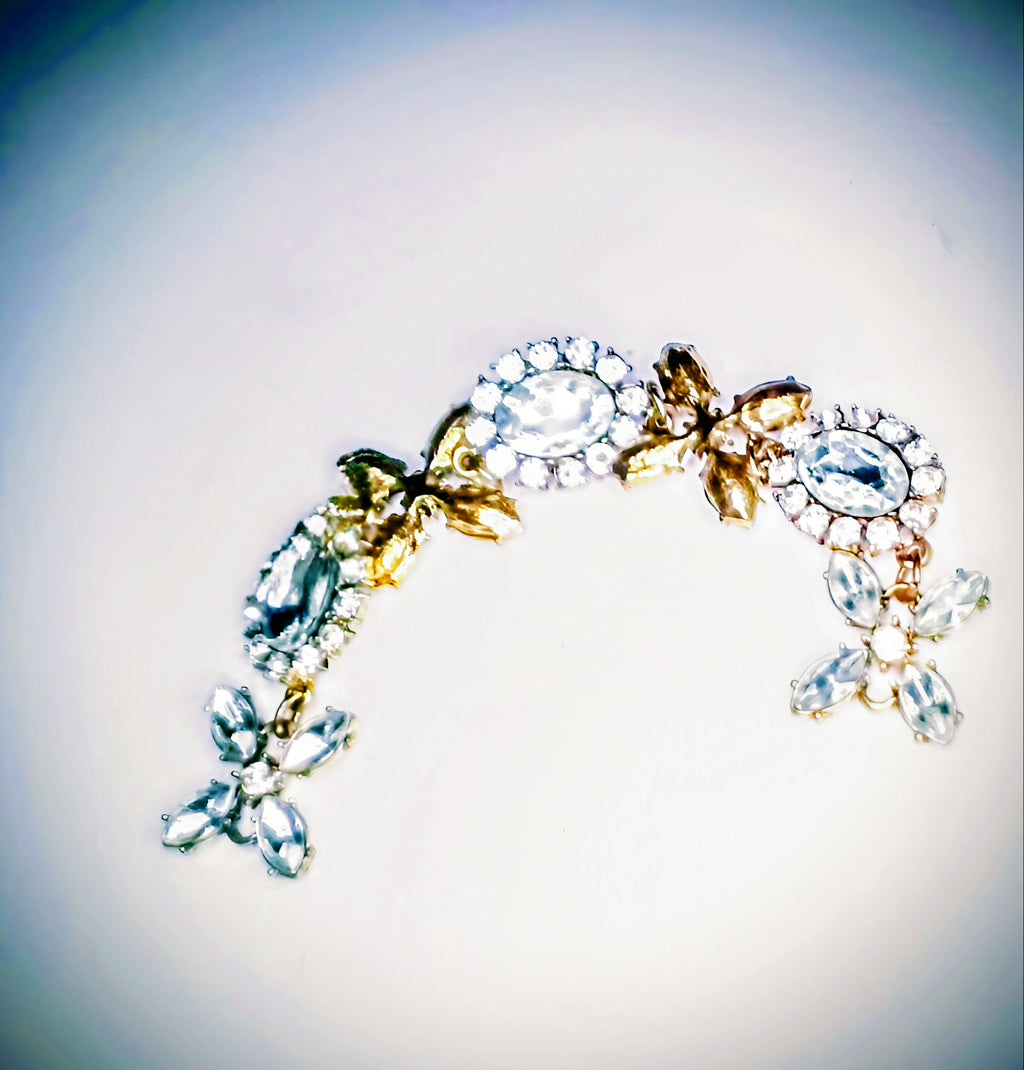 7" Gold-Plated and Rhinestone Bracelet with Floral Acents