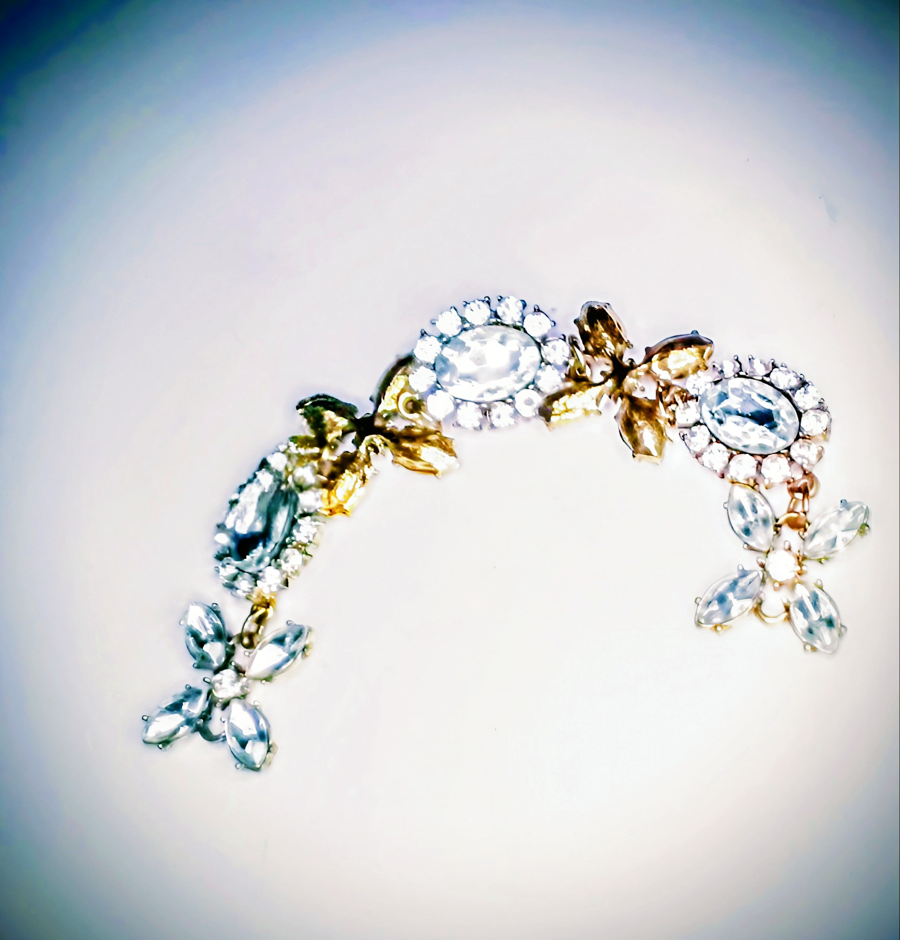 7" Gold-Plated and Rhinestone Bracelet with Floral Acents