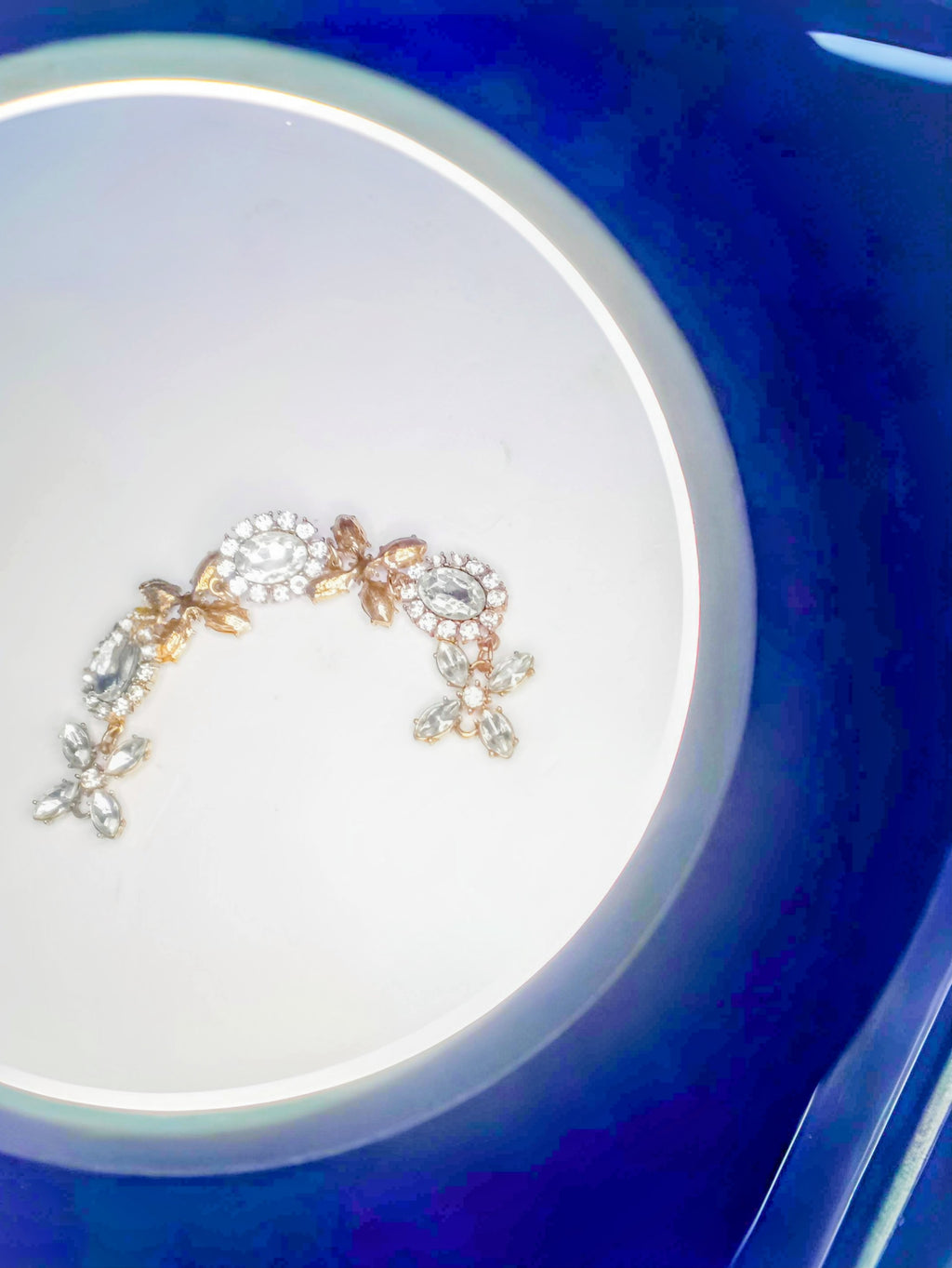 7" Gold-Plated and Rhinestone Bracelet with Floral Acents