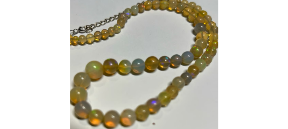 Ethiopian Opal necklace/choker 14”+ 4” Sterling Silver Lotus 4-9m lots of fire