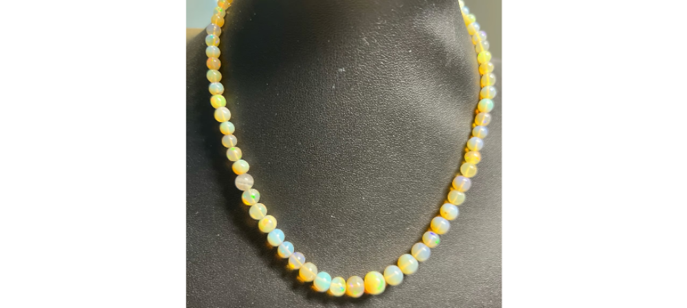 Ethiopian Opal necklace/choker 14”+ 4” Sterling Silver Lotus 4-9m lots of fire