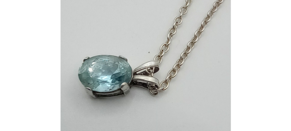 10 Carat Light Blue Facated Natural Topaz Necklace