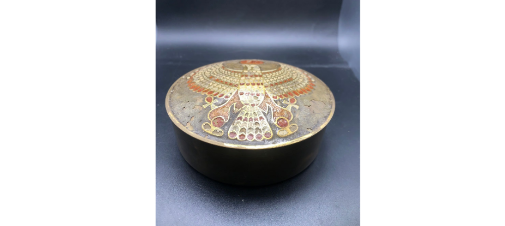 RA Egyptian God  Cloisonne lid Circular Metal Trinket Box