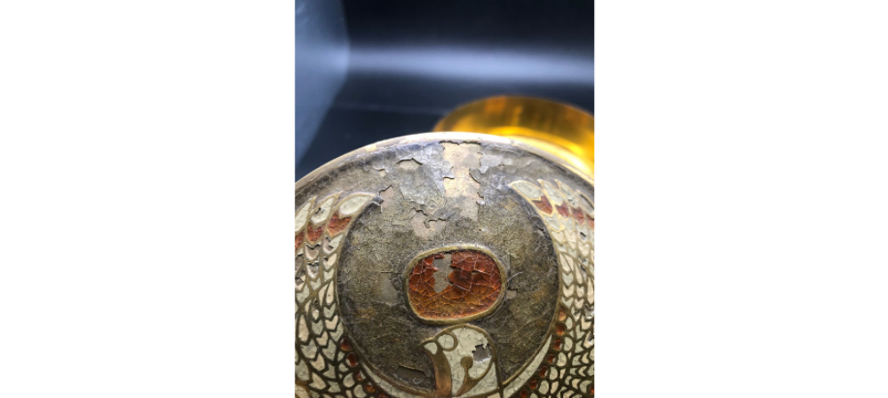 RA Egyptian God  Cloisonne lid Circular Metal Trinket Box