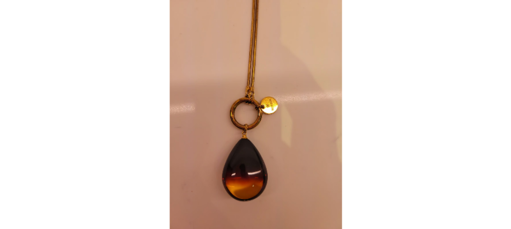 Baltic amber necklace, genuine stone, gold plated