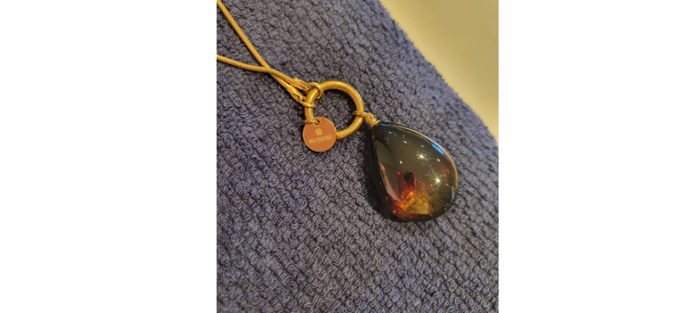 Baltic amber necklace, genuine stone, gold plated