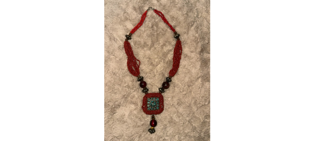 Vintage African Turquoise Coral Bead Necklace Moroccan Handmade Amulet