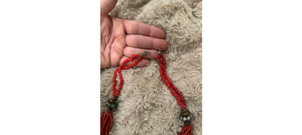 Vintage African Turquoise Coral Bead Necklace Moroccan Handmade Amulet