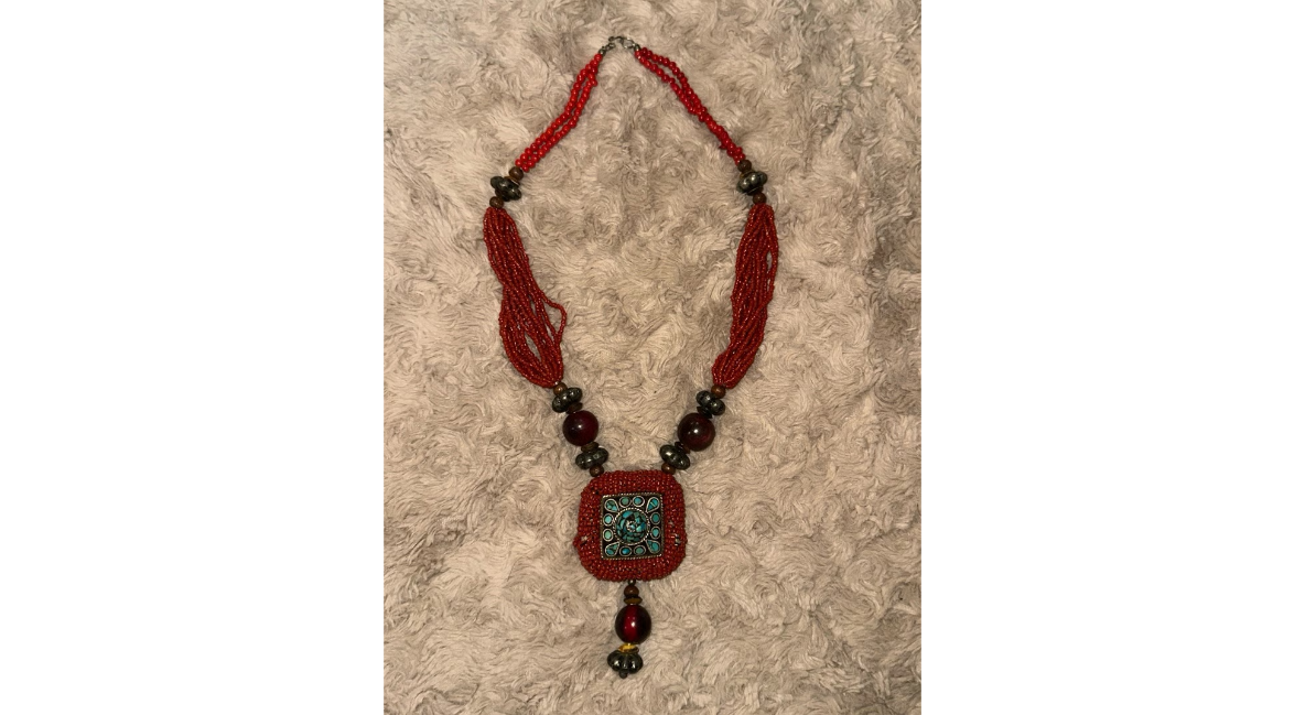 Vintage African Turquoise Coral Bead Necklace Moroccan Handmade Amulet