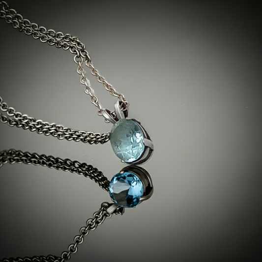 10 Carat Light Blue Facated Natural Topaz Necklace