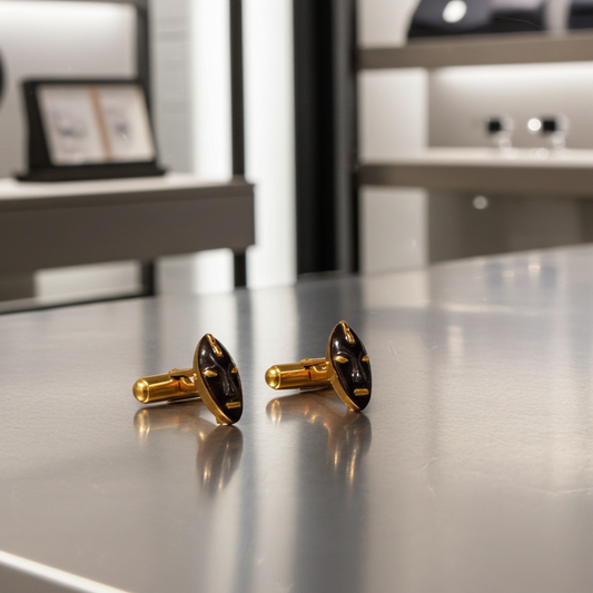 1" Blackamoor Enamel And Gold_plated Men's Cufflinks